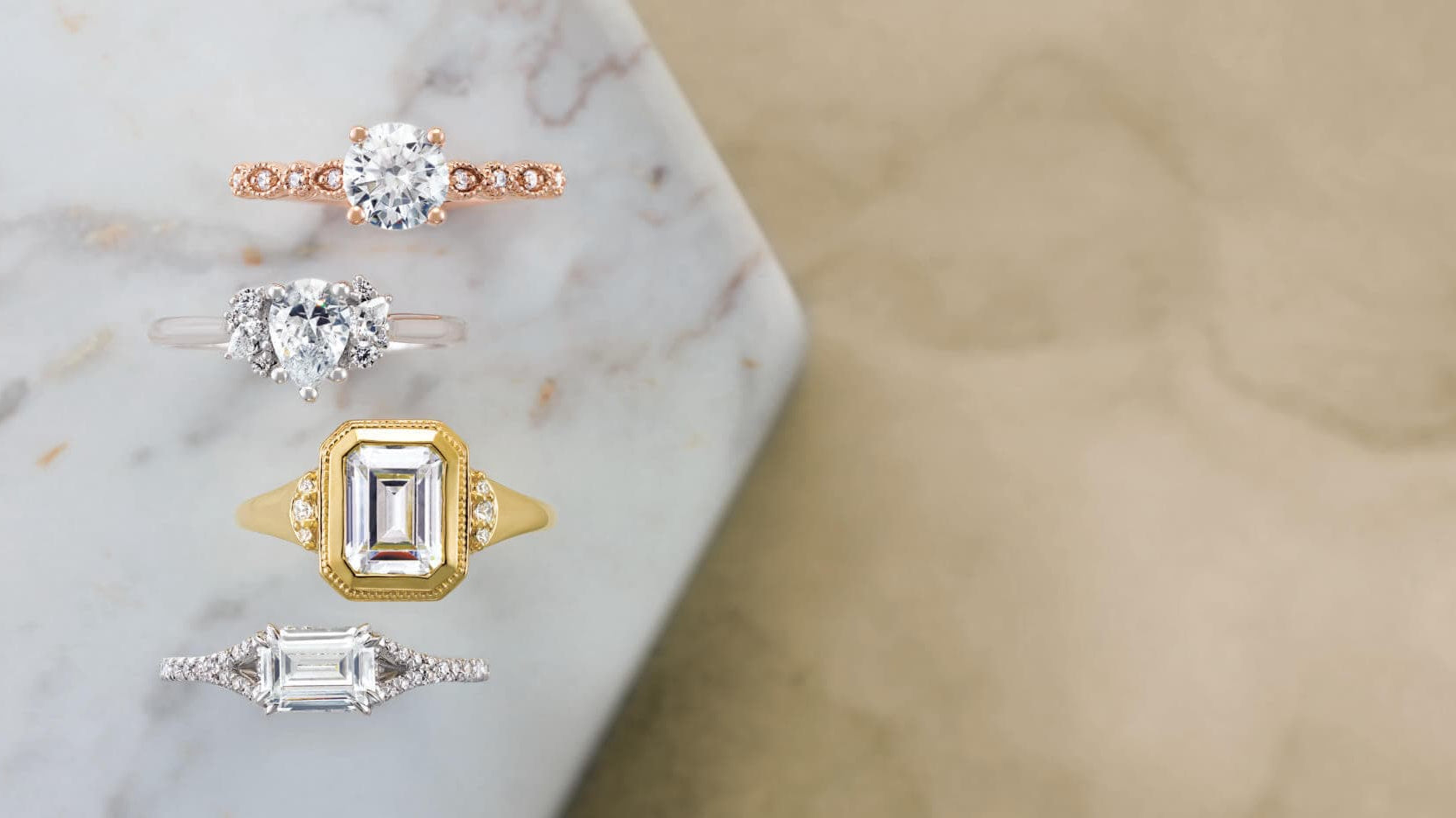 Four types of stunning engagement rings that are trending in 2023.