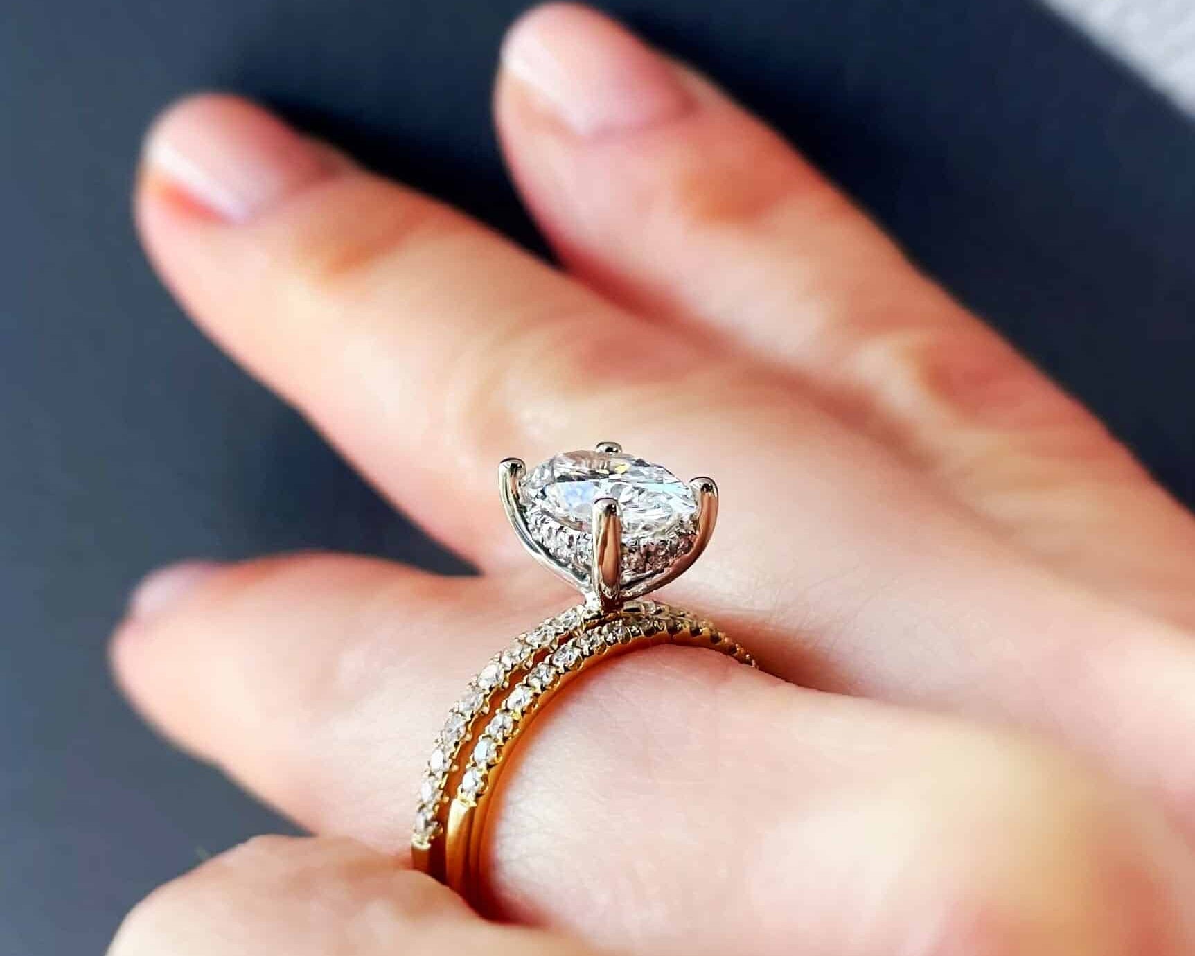 A wonderful hidden halo setting holding a stunning diamond.